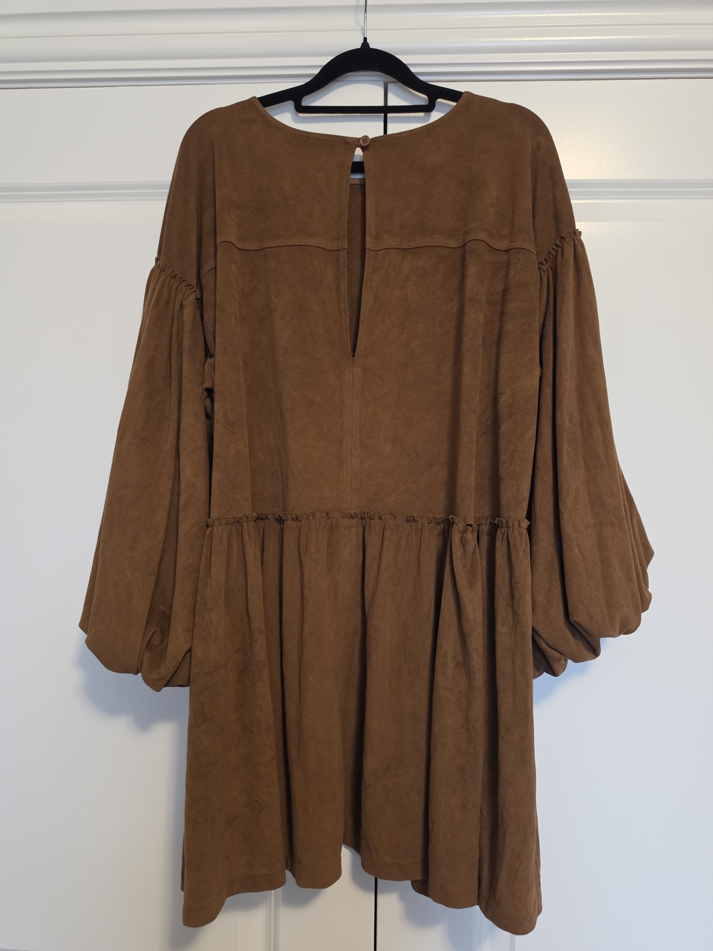 FREE PEOPLE ABBIE VEGAN SUEDE MINI DRESS BROWN SIZE L OVERSIZED BOHO - Picture 10 of 15